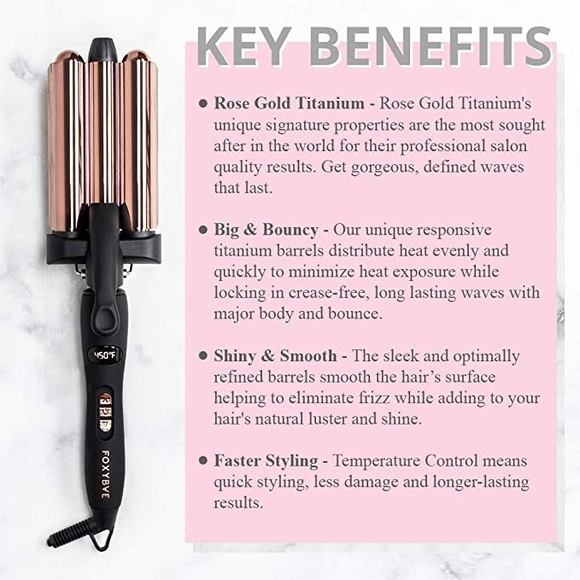 FOXYBAE Triple Waver Curling Iron Crimper Wavy Baby Hair Tool Beach Rose Gold - Picture 4 of 9